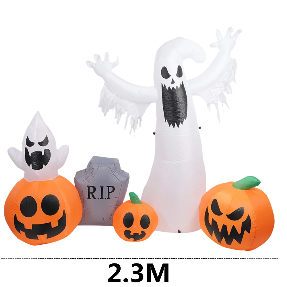 2,3M Halloween opblaasbare pompoen witte geest grafsteen ingebouwde LED-verlichting Halloween Party Indoor Outdoor opblaasbaar ornament