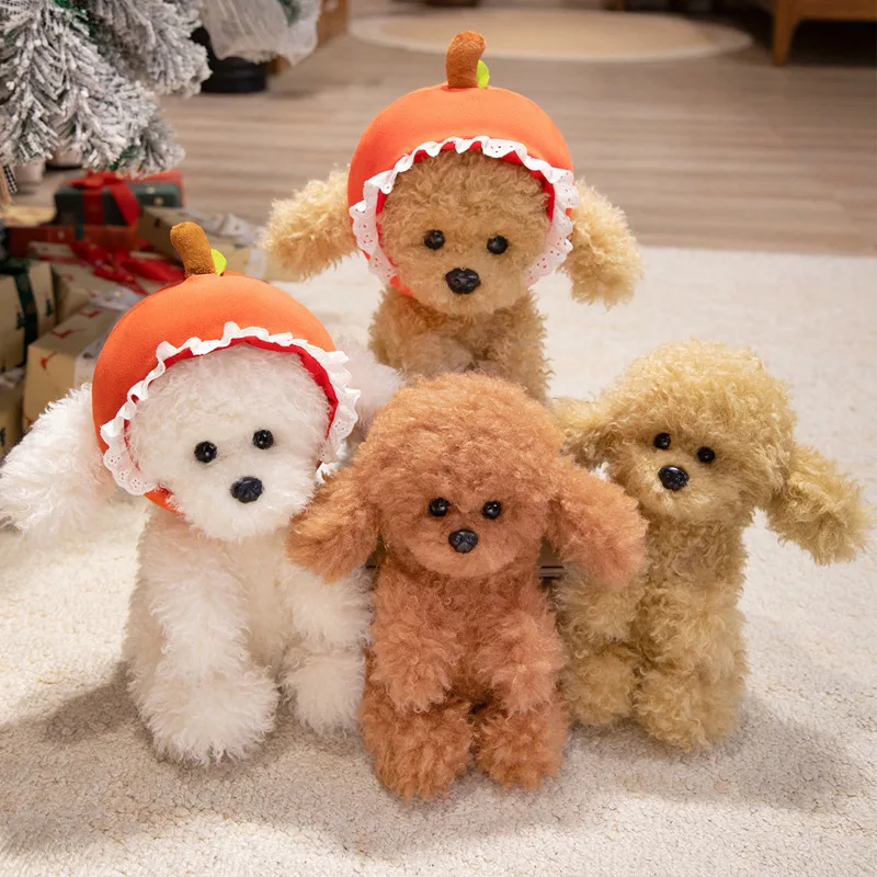 

26/32cm Simulation Cute Fluffly Little Dog Plush Toy Kawaii Stuffed Animal 3 color Soft Puppy With Apple Hat for Girlfriend Gift