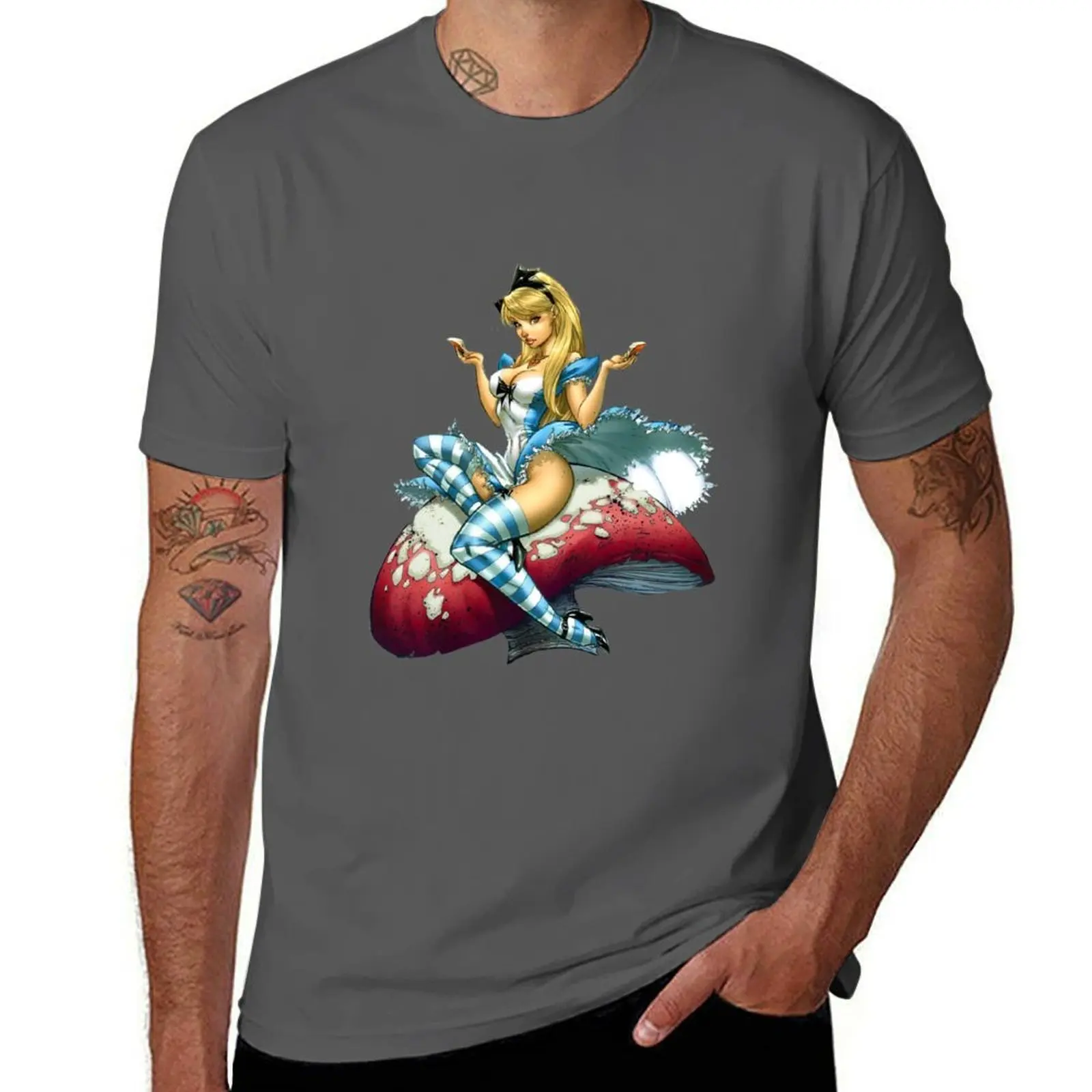 

Mushroom Alice T-Shirt man t shirt cotton high quality t shirt for man 100 percent cotton T-Shirt