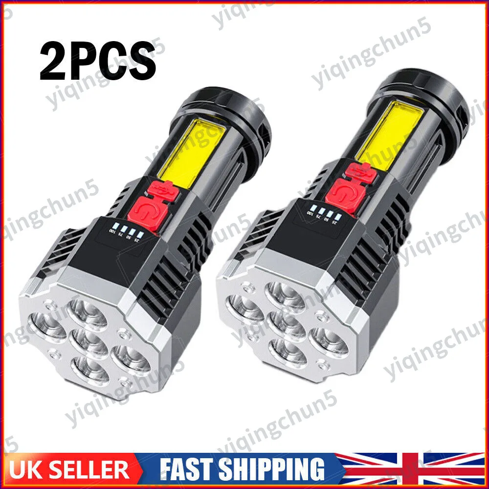 2X High Powered 24000000LM LED Flashlight Super Bright Torch USB Rechargeable