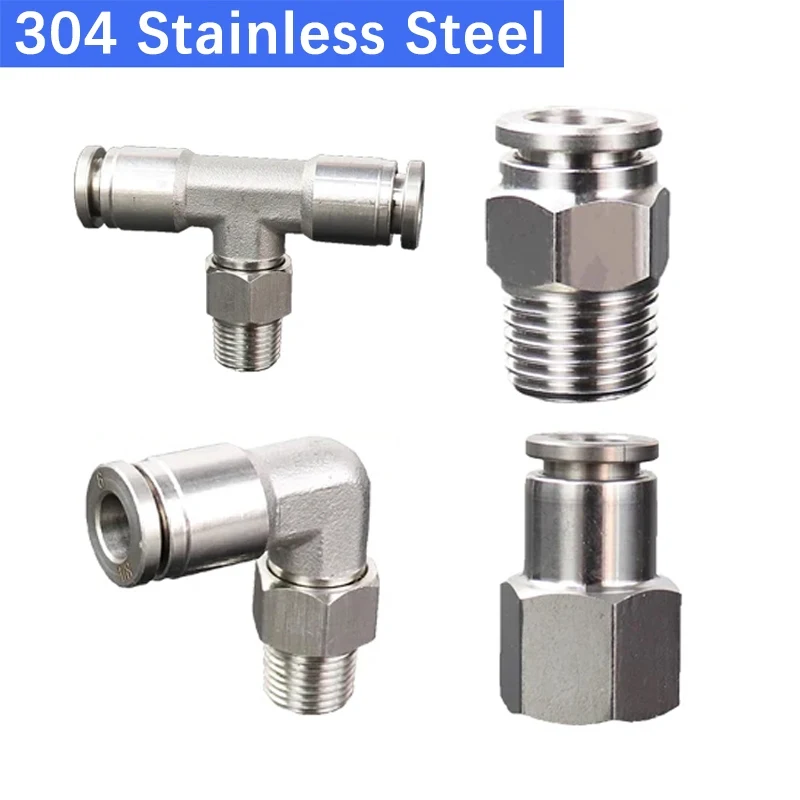 304 Stainless Steel Pneumatic Hose Fitting PC PCF PL PLF PB Air Tube Connector 1/8 1/4 3/8 1/2 BSP Quick Release Pipe Fittings