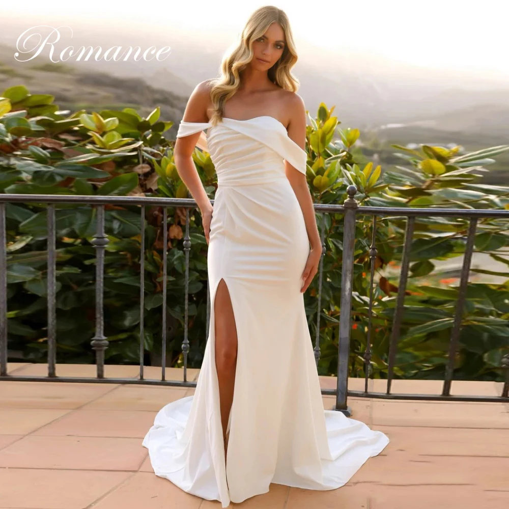 

Elegant Pleat Off The Shoulder Mermaid Wedding Dress High Side Slit Open Back Strapless Bridal Gown Vestidos De Novia Customized