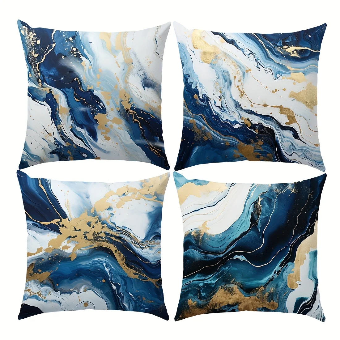 4-piece Blue Pillow Covers, Healthy and Comfortable, Stylish and Practical,Sofa, Bed, Single-sided Print, Insert Not Included