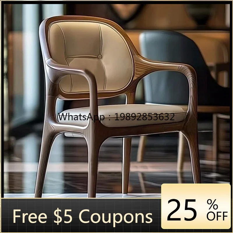 LYY North American Black Walnut Wood Chair Solid Wood Dining Chair Backrest Chair Genuine Leather Moderme Leisure