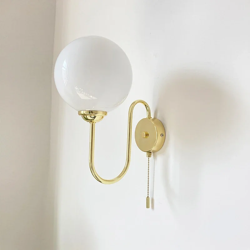 

Pre-owned spherical glass wall lamp Original American nostalgic French aisle hallway entrance TV wall wall atmosphere