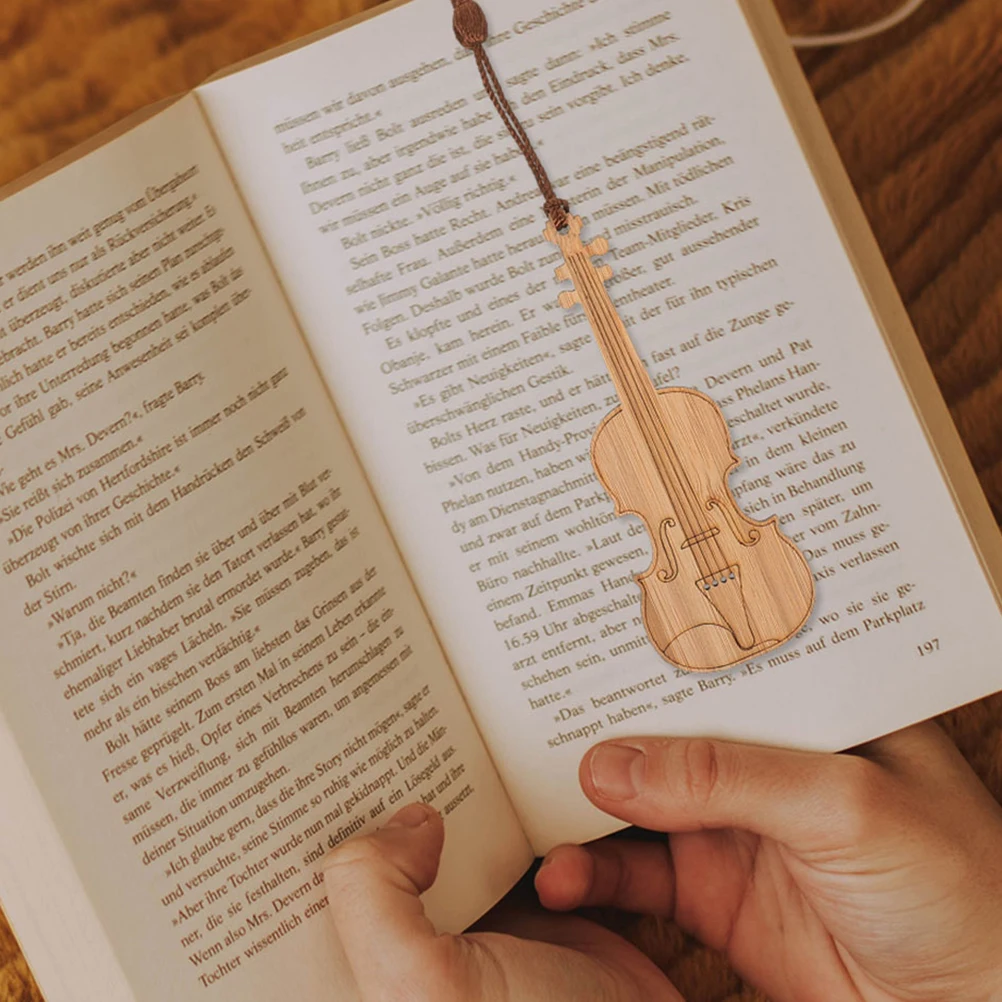 3pcs Violin Shaped Bamboo Bookmarks Creative Reading Accessories Lightweight Gifts Musical Instruments Design Page