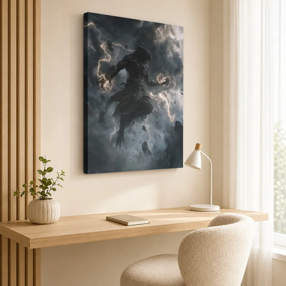 Dragonborn Sorcerer Amidst Storm Canvas Print Poster Custom Modern Aesthetic Wall Art for Office Decor Ready to Hang Home Gift