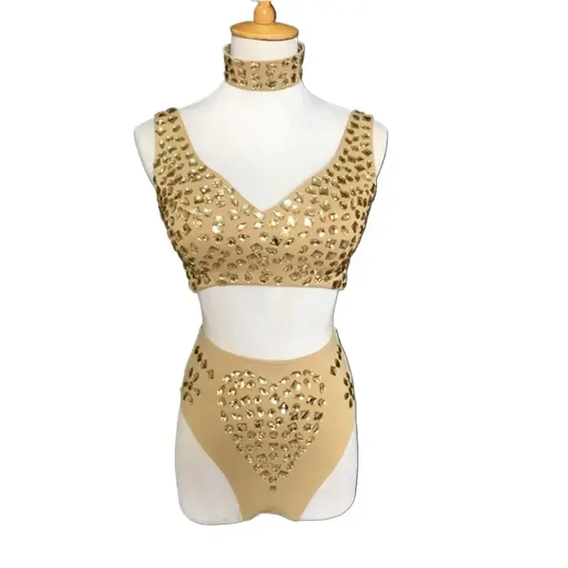 Sparkly Rhinestones DJ Bikini Outfit Sexy Pole Dance Bra Shorts Set for Bar Dancer Nightclub Party Show Performance Costume