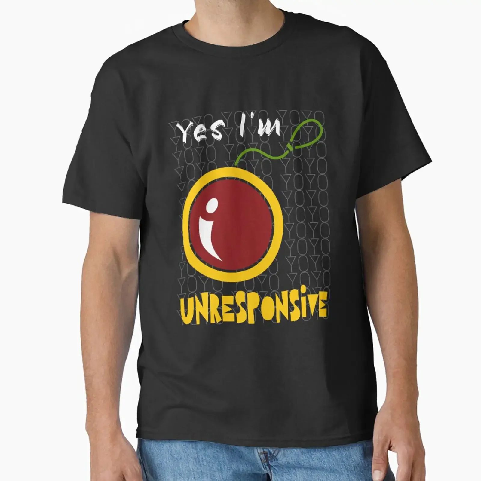 Забавный дизайн YOYO Yes I'm Unresponsive для влюбленных, разработанный и продаваемый SereneSouls. Винтажная футболка с эффектом потертости для повседневной носки.
