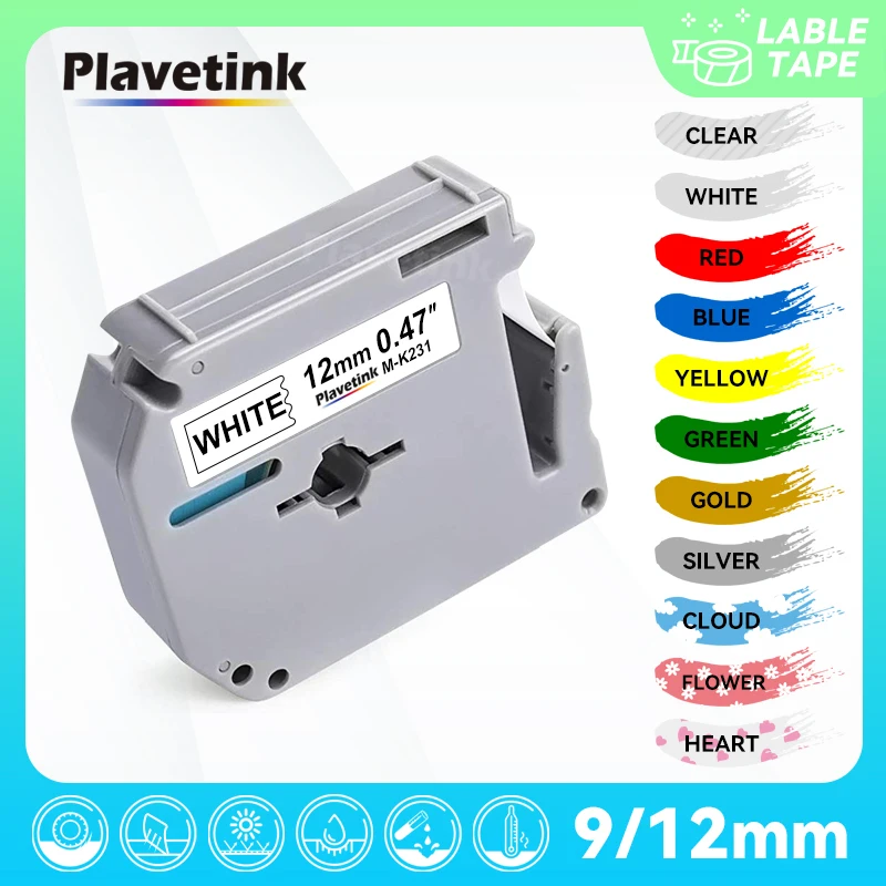 

PLAVETINK Compatible M-K231 MK231 MK 231 MK-231 black on white 12mm strong adhesive label tapes for Brother PT-80 PT-70