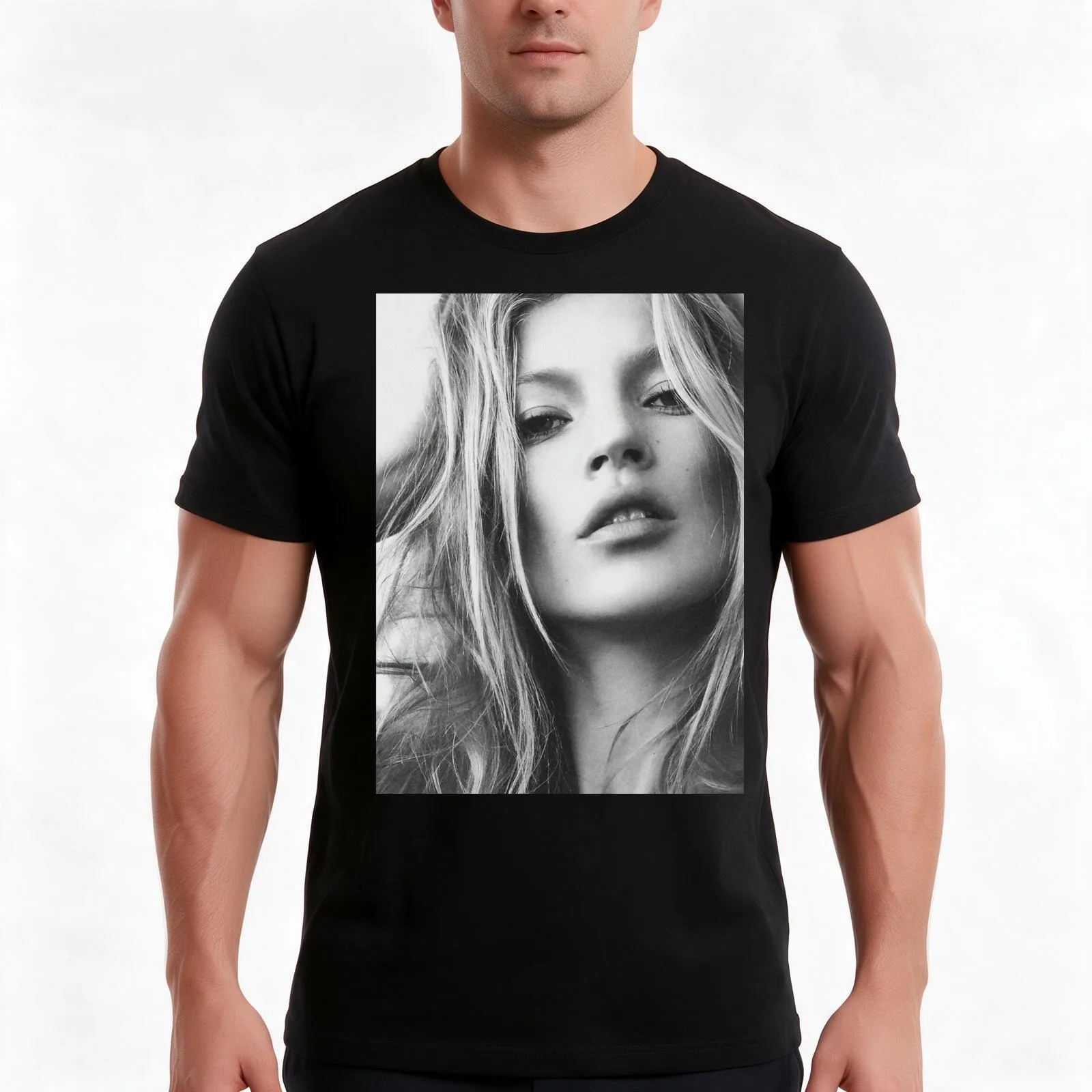 Kate British Top Model digitally enhanced photo with halftone pattern effect T-Shirt Summer Casual Cotton Tee 100% Cotton
