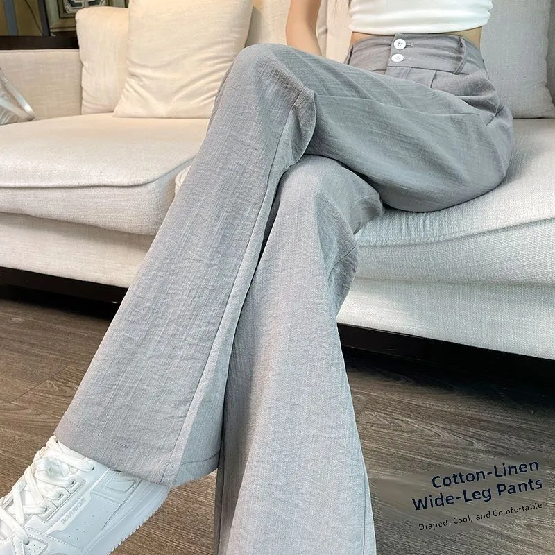 

Брюки-клеш из льняной ткани с эффектом ледяного шелка для женщин, летние, тонкие, новые, модные, повседневные, прямые, длинные, с высокой талией, широкие штанины