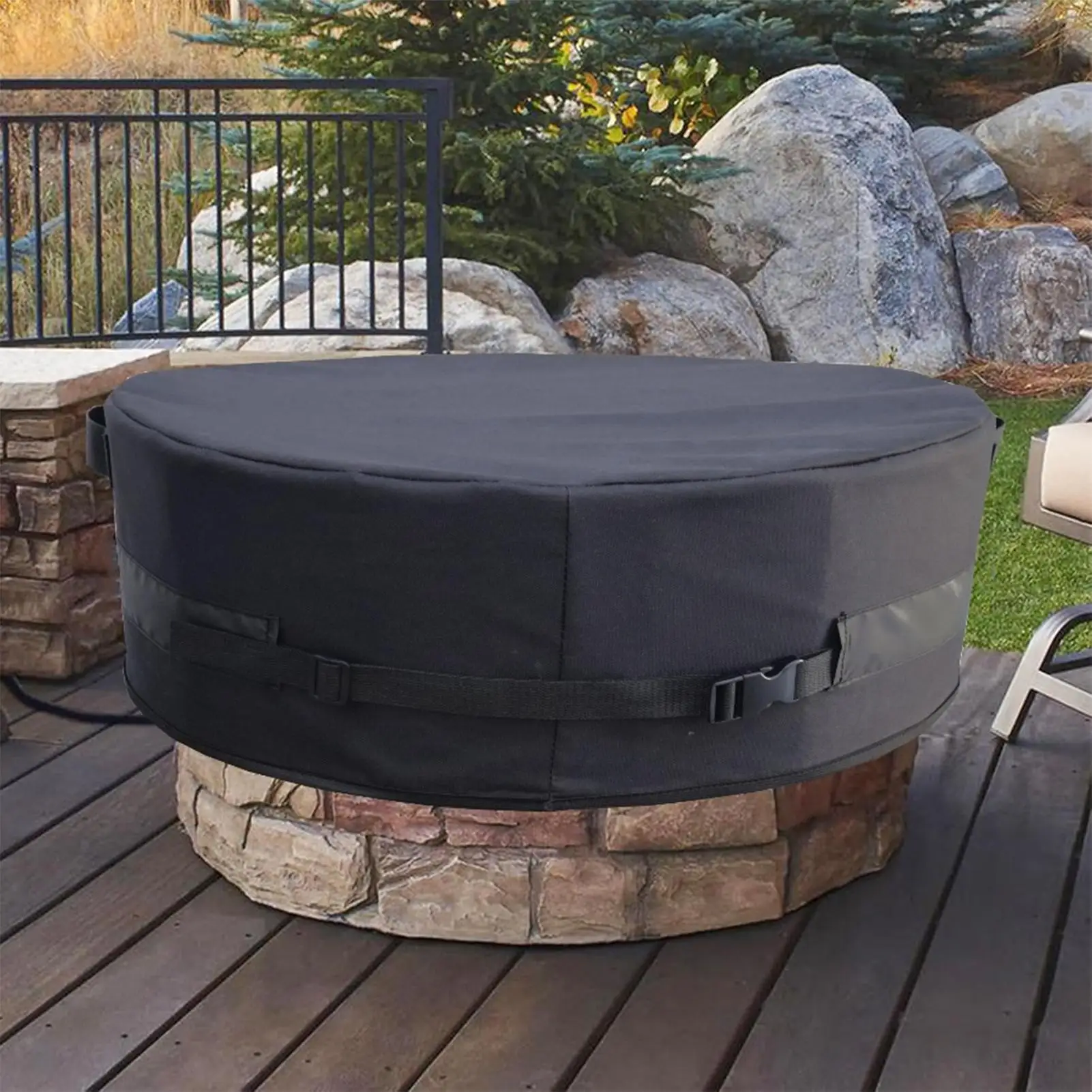 Fire Pit Cover With Handle Adjustable Dustproof Windproof Waterproof Round Fire Pit Fireplace Cover For Yard Patio Balcony Lawn