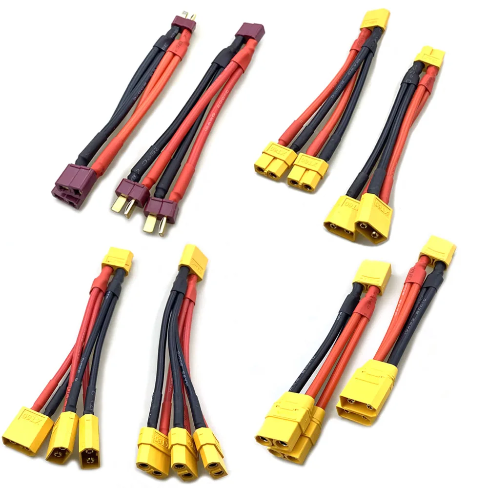 

XT90 XT60 T Plug Male Female Cable Parallel Battery Connector 1 to2 Silicone Wire Extension Y Splitter for Battery Charger Motor