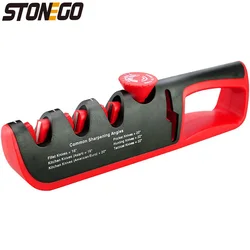 STONEGO 4-Stage Angle Adjustable Knife Sharpener - Professional Kitchen Knife and Scissors Sharpening Tool with Sharpening Stone