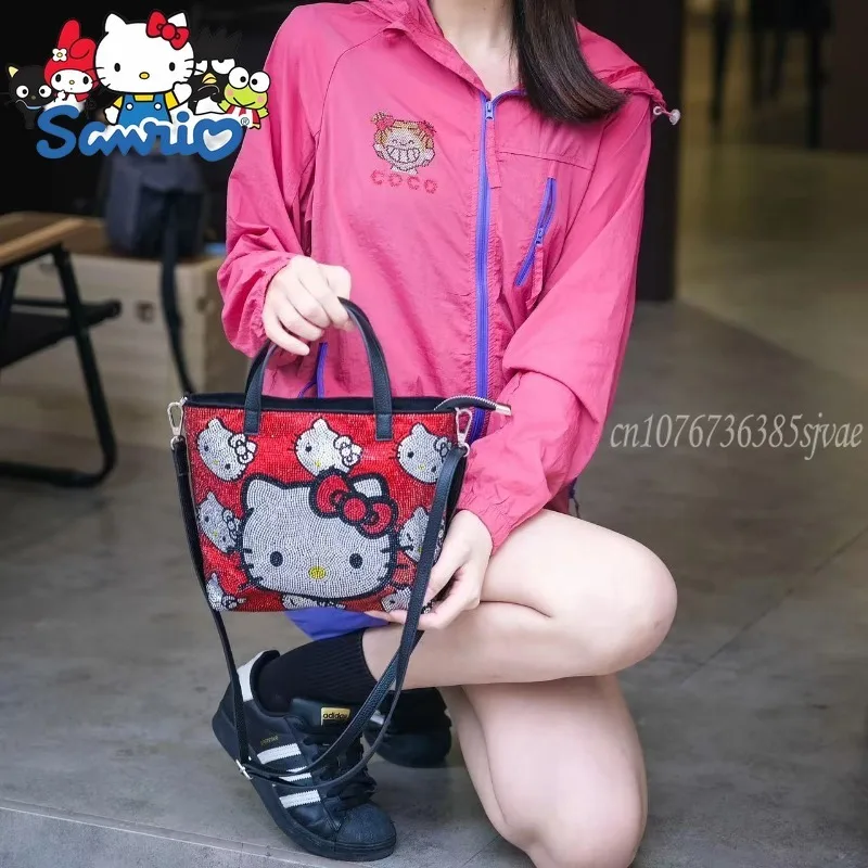 

Sanrio Hello Kitty New Diamond Women's Handbag Fashion Mini Women's Diamond Women's Shoulder Messenger Bag Cartoon Bag
