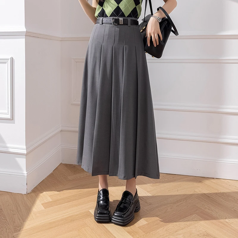

Casual Suit Long Skirt 2025 Spring Summer New High-waist Mid-length Pleated Skirts Wear to Work Clothes for Women Streetwear