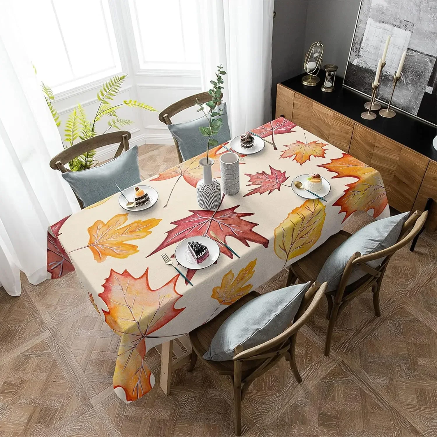 Waterproof Tablecloth Fall Thanksgiving Maple Leaf Table Decor Autumn Harvest Kitchen Dining Tablecloth Holiday Party Decor