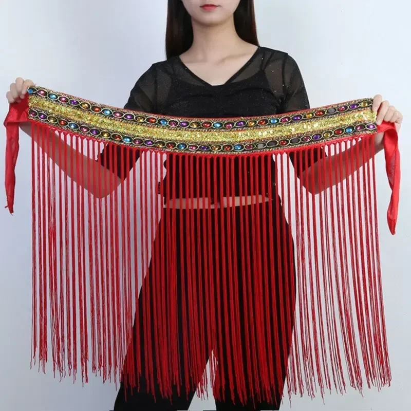 Vrouwen Kwastje Bling Kralen Buikdans Hippe Sjaal Toneelkostuum Taille Riem Rave Outfit Wrap Buikdans Les Slijtage Rok Kleding