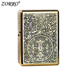 Zorro 912 Retro High End Waterproof Sealed Armor Constantine Kerosen Lighter 3/5 Hinge Metal Petrol Lighter Men's Gift