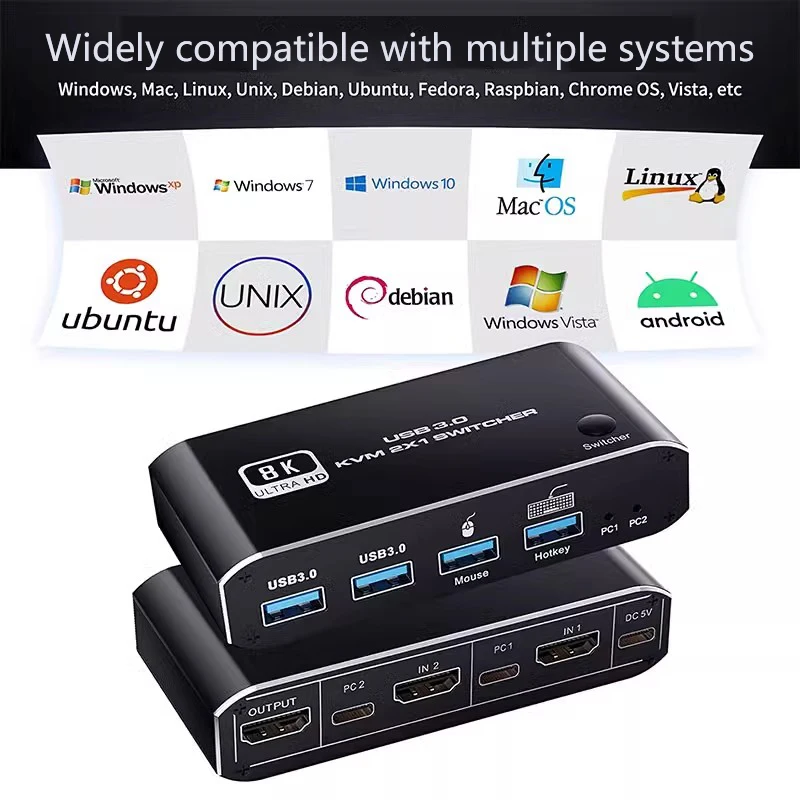 HDMI 2.1 KVM Switch 4K 120Hz HDMI USB 3.0 KVM Switch USB 8K 60Hz 1080@240Hz USB KVM Switcher HDMI with USB 3.0 port PC Dual Port