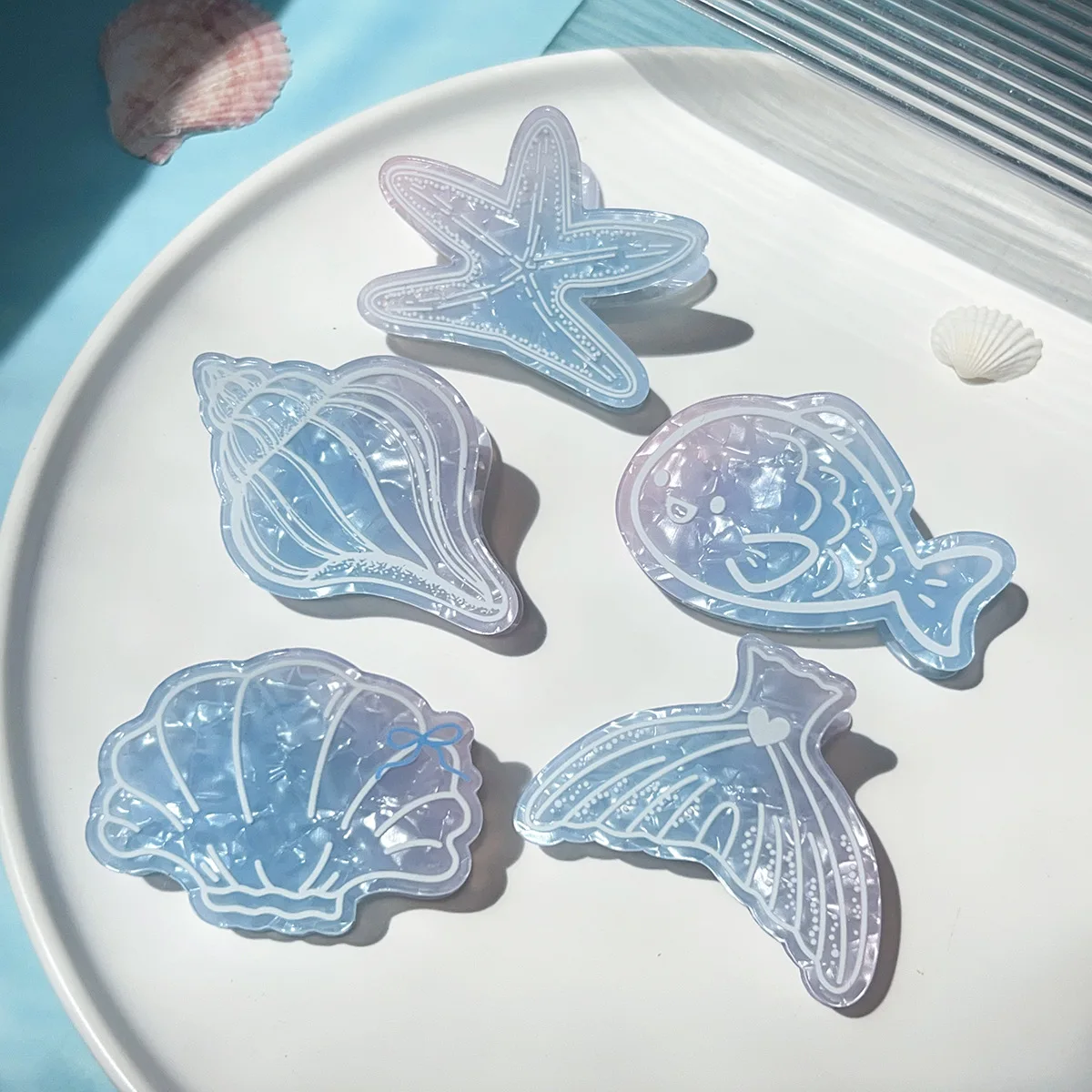 Neue PVC Ocean Series Hai Clip süße süße Seestern Muschel Clip Farbverlauf Blauwal Haarspange Haarschmuck