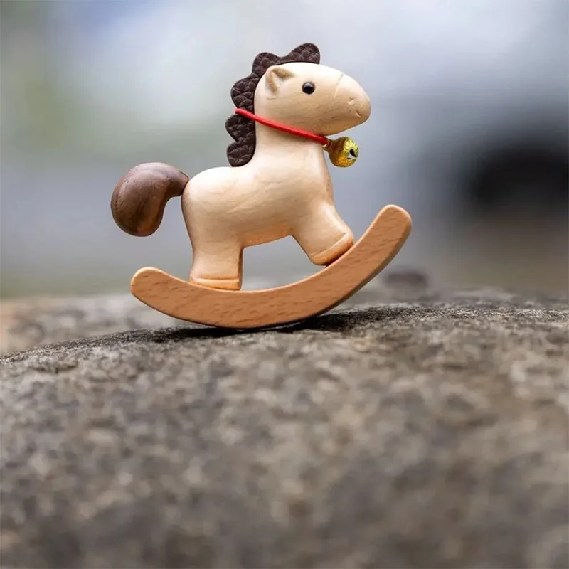 Wooden Material Wooden Rocking Horse Vintage Style Nordic Design Balance Art Adornment Carved Design Miniature Size - Detail 1