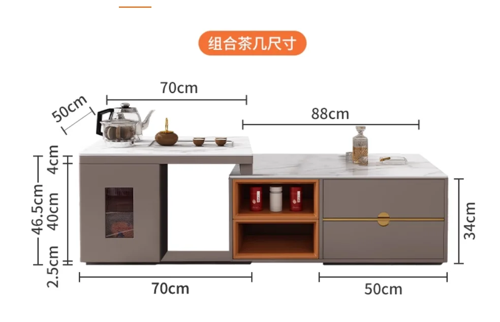 SGF light luxury multi-functional tea making Kung Fu rock slab tea table integrated with kettle retractable