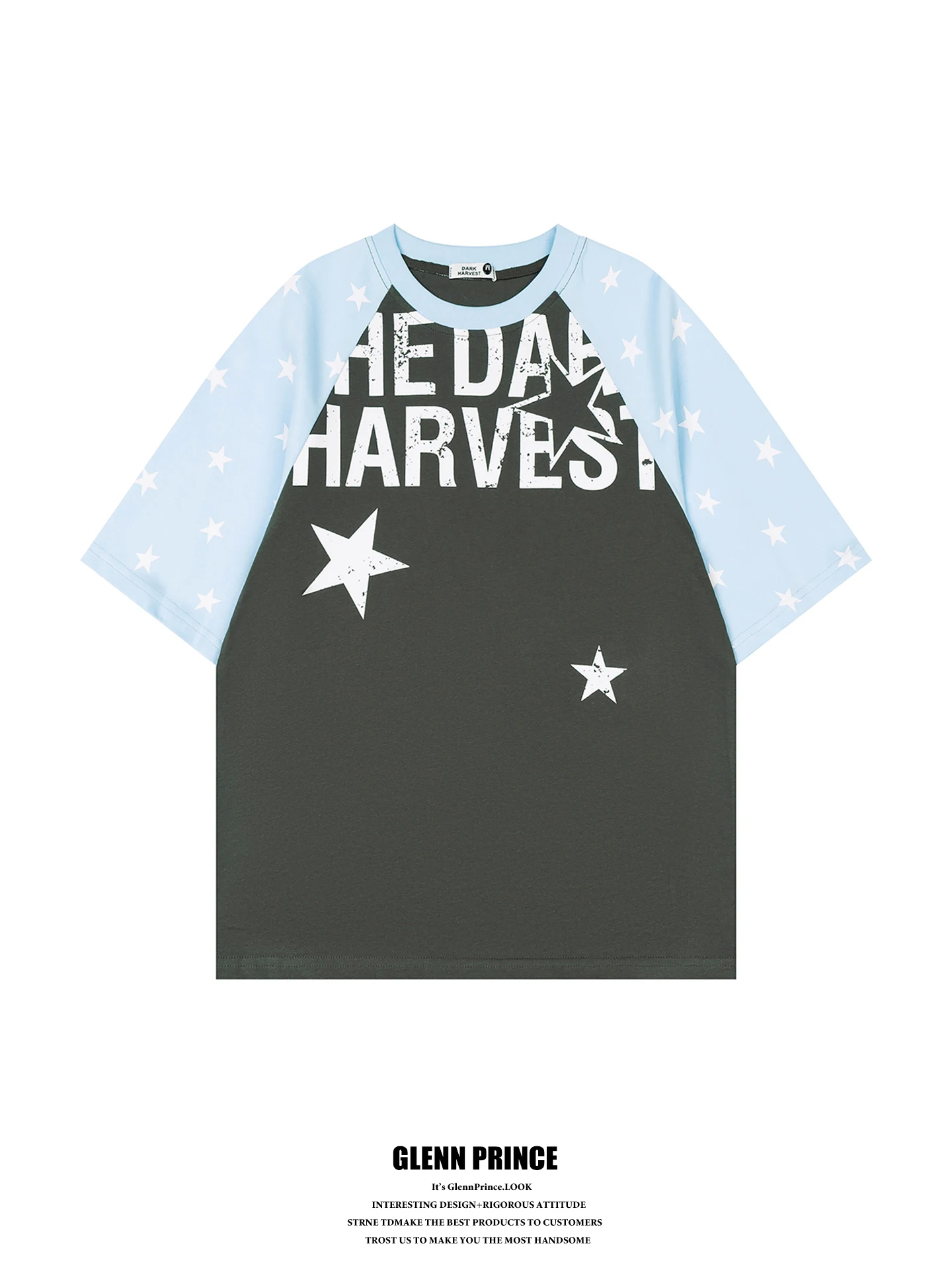 

American Retro Star Color Block Shoulder Insert Short Sleeve T Shirt Men's Summer New Design Sensation Loose Fit Cotton Top