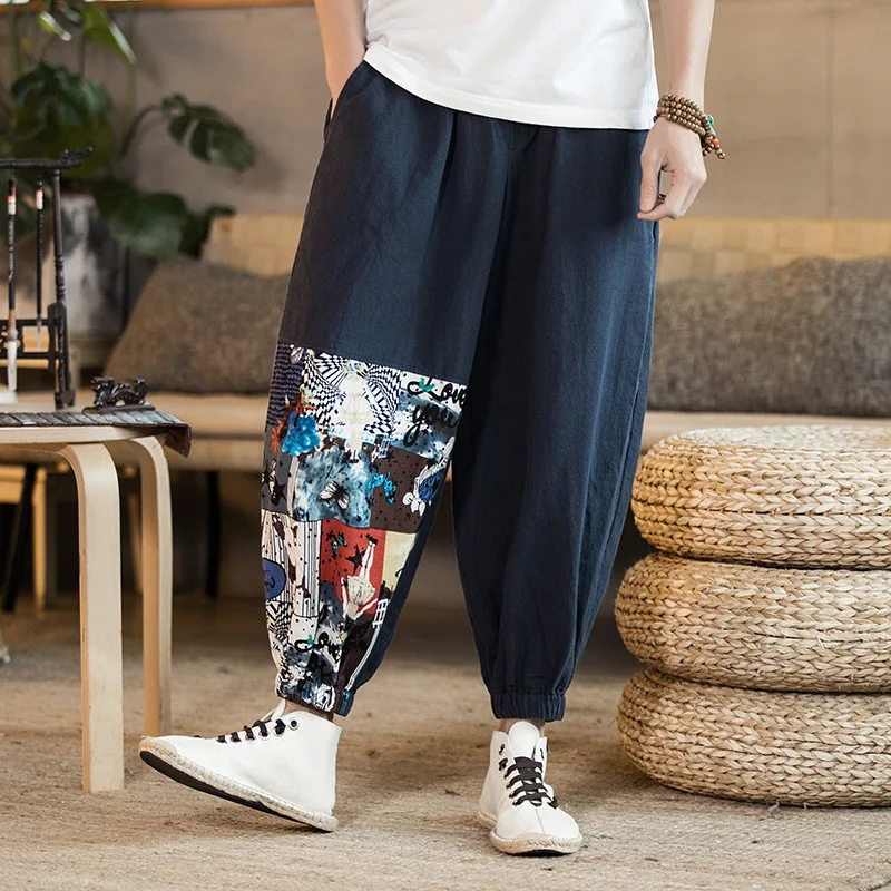 

Мужские летние свободные повседневные брюки в стиле ретро с девятью точками, длинные брюки со средней талией, молодежные Vitali Sle, другой материал, осенняя одежда