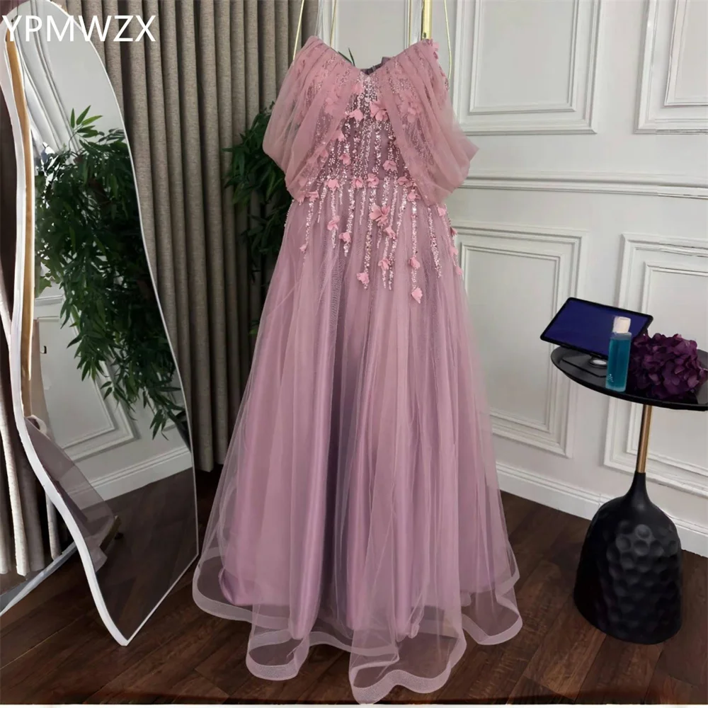 

Customized Formal Dress Women Party Occasion Prom Gown YPMWZX V-neck A-line Floor Length Skirts Sequin Draped Tulle Applique Bes