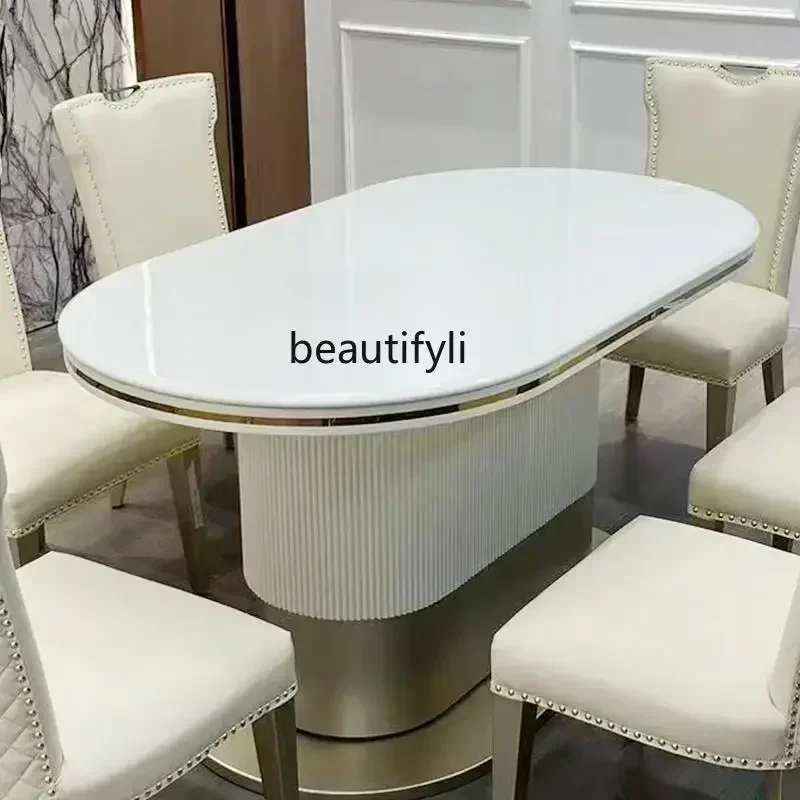 

Hot sales American solid wood dining table and chair combination modern simple marble oval home French