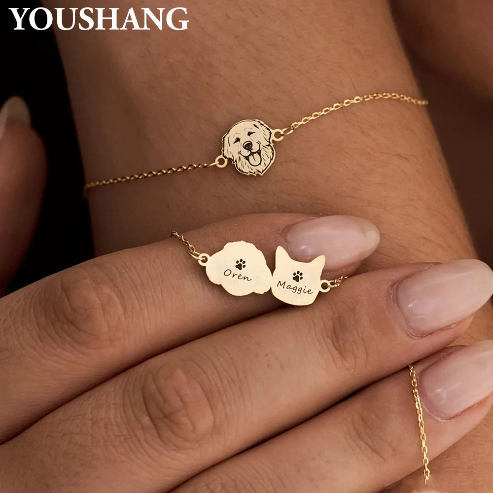 

Custom Pet Portrait Bracelet Personalized Stainless Steel Laser Engraved Name Pendant Pet Memorial Jewelry Gift