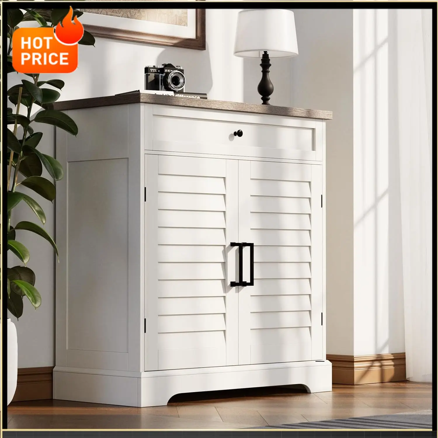 

BestsellerFarmhouse Shoe Cabinet with Doors, 4-Tier Shoe Storage Cabinet with Drawer and Shelves, Wooden Shoe Rack Organizer for