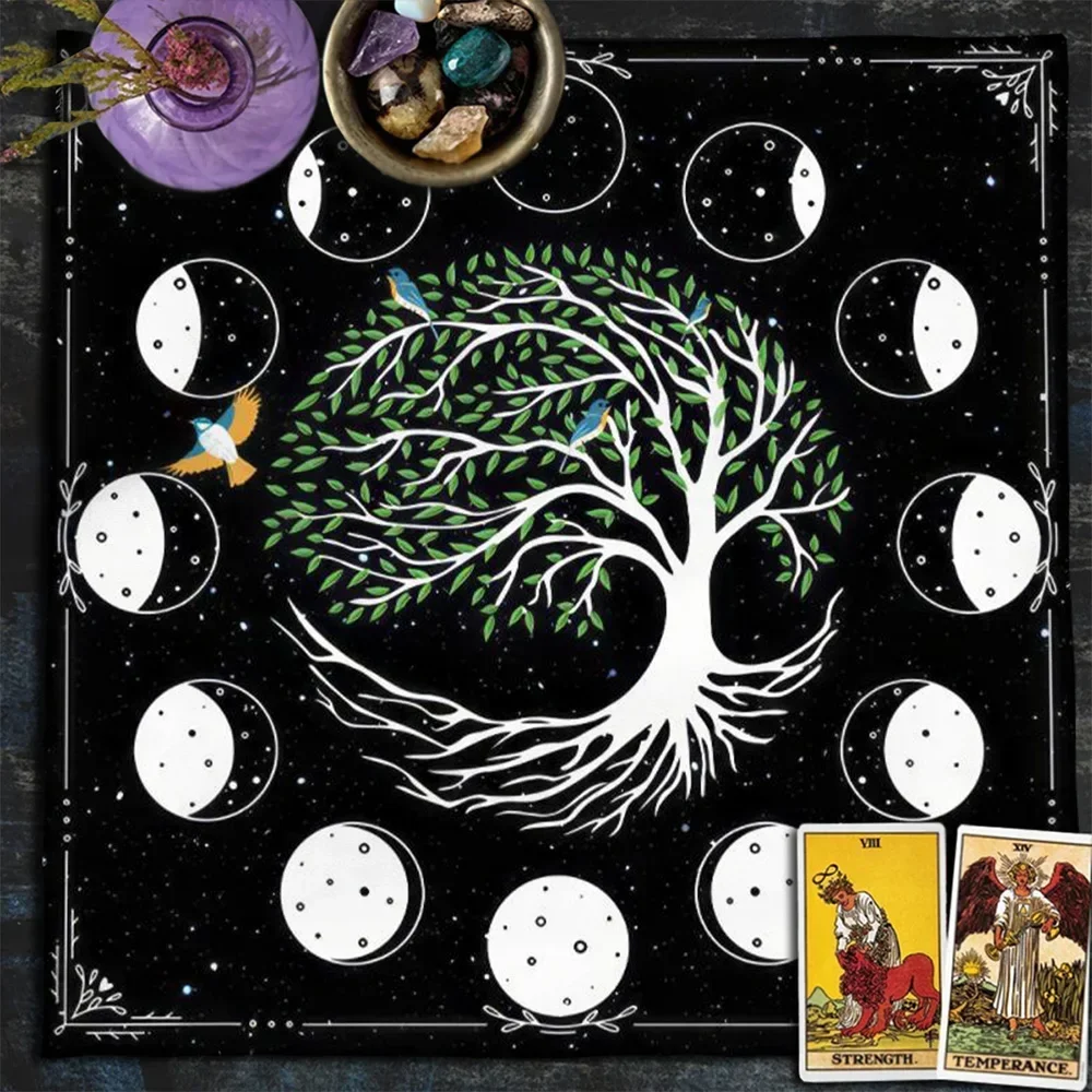 Tree Of Life Tarot Reading Cloth Tarot Mat Moon Phase Birds Starshine Altar Cloth Divination Tools Witch Wiccan Ritual Cloth