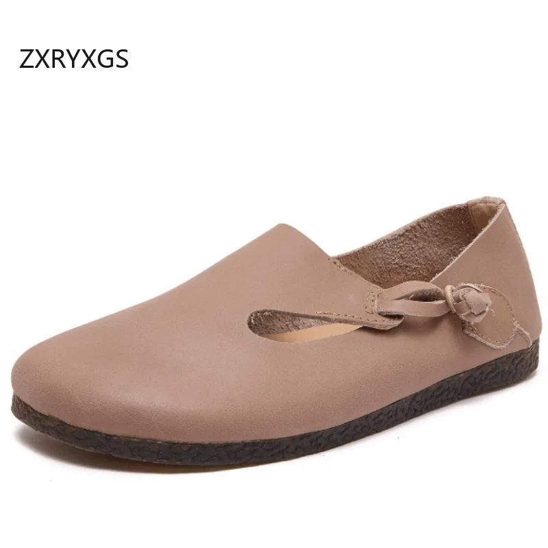 

ZXRYXGS 2026 Spring New Premium Soft Full Genuine Leather Shoes Flat Soft Sole Comfortable Casual Shoes Women Single Shoes Flats