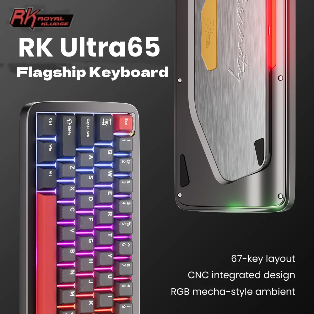 

RK ROYAL KLUDGE Ultra65 Aluminum Metal Wired Mechanical Keyboard Gasket RGB Hot-swappable CNC Frame Flagship Gamer Keyboard Mini