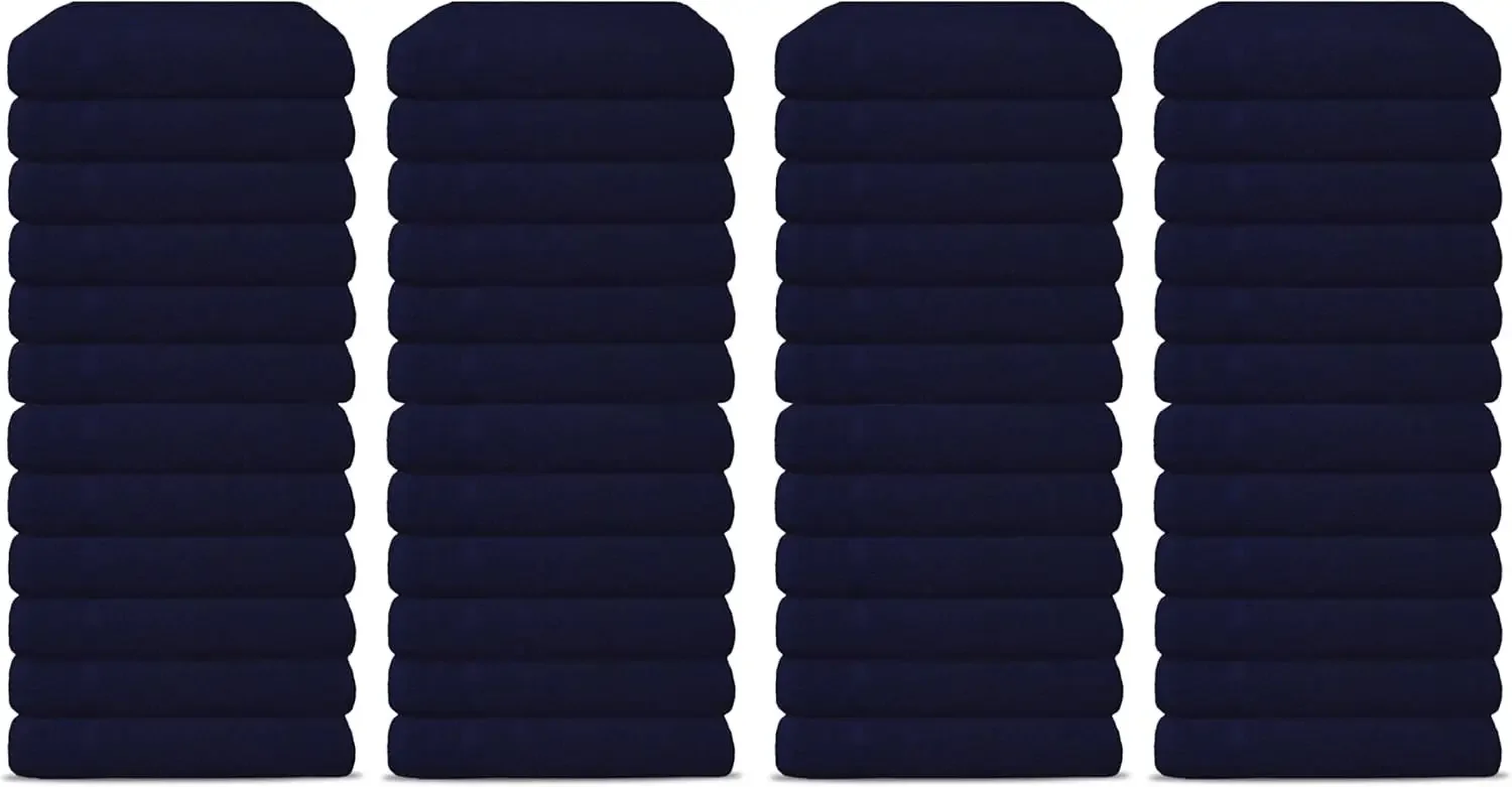 Salon Towels Pack of 48 Super Absorbent Quick Dry Navy Blue Hand Towels Large Size 27x16 Inches Double Stitched 100% Cotton