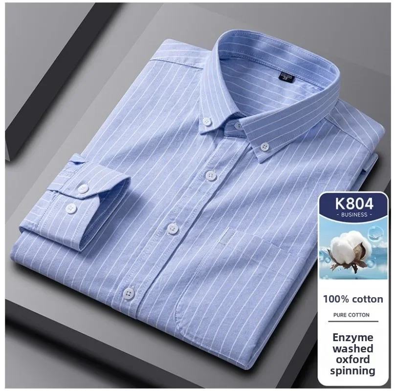 

2025 Новая мужская хлопковая клетчатая классическая рубашка - Оксфордские деловые повседневные рубашки с длинными рукавами на пуговицах, нежелезные облегающие рабочие офисные рубашки