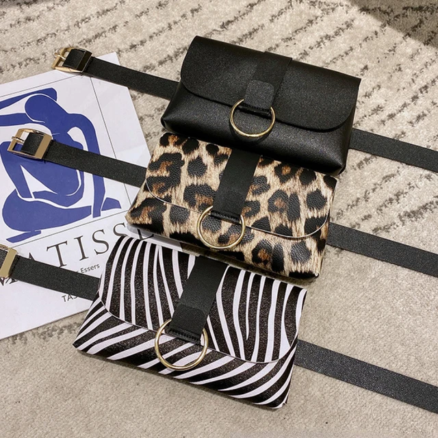 Modna damska torba na pas Leopard Stripe 2 w 1 Damska torba na pas Torba na telefon komórkowy Skórzana torba na pas z klapką