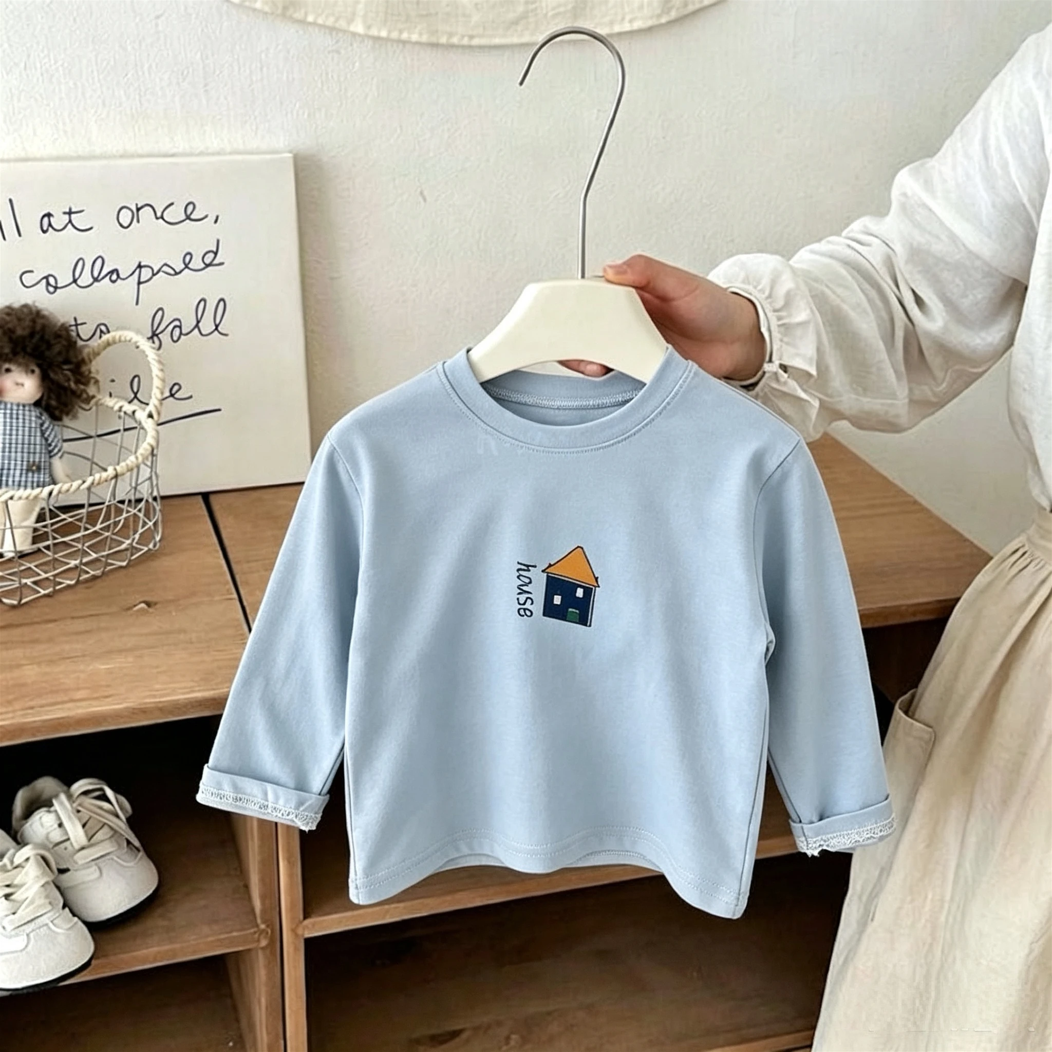 Autumn New Children's Clothes Long Sleeve T-shirt Simple Versatile Baby Girl Boy Crewneck Pullover Blouse Casual Bottoming Shirt