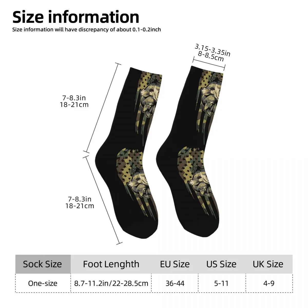 Camo US Flag Bass Fishing Photographic Print Unisex Winter Socks Warm Happy Socks street style Crazy Sock