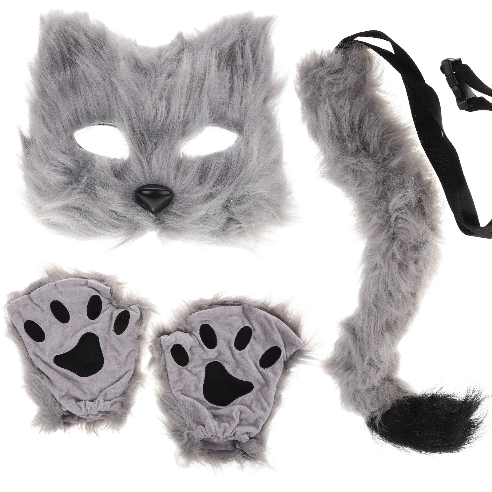 

Half The Mask Faux Fur Fox Cat Wolf Headband Ears Tail Decorations for Halloween