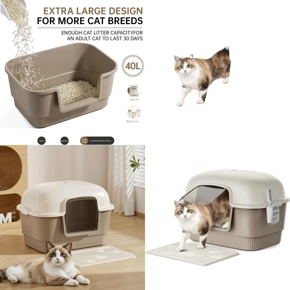

Covered Litter Box with Mat, Scoop, and Odor Control for Cats - High Wall, Leak-Proof Design for Privacy and Portability