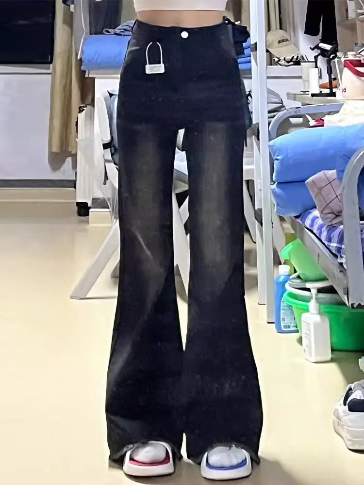 

Женские джинсы с высокой талией, американская мода, потертые, разрушенные, рваные, с потертым подолом, женские джинсы в стиле гранж, альтернативный панк-рок