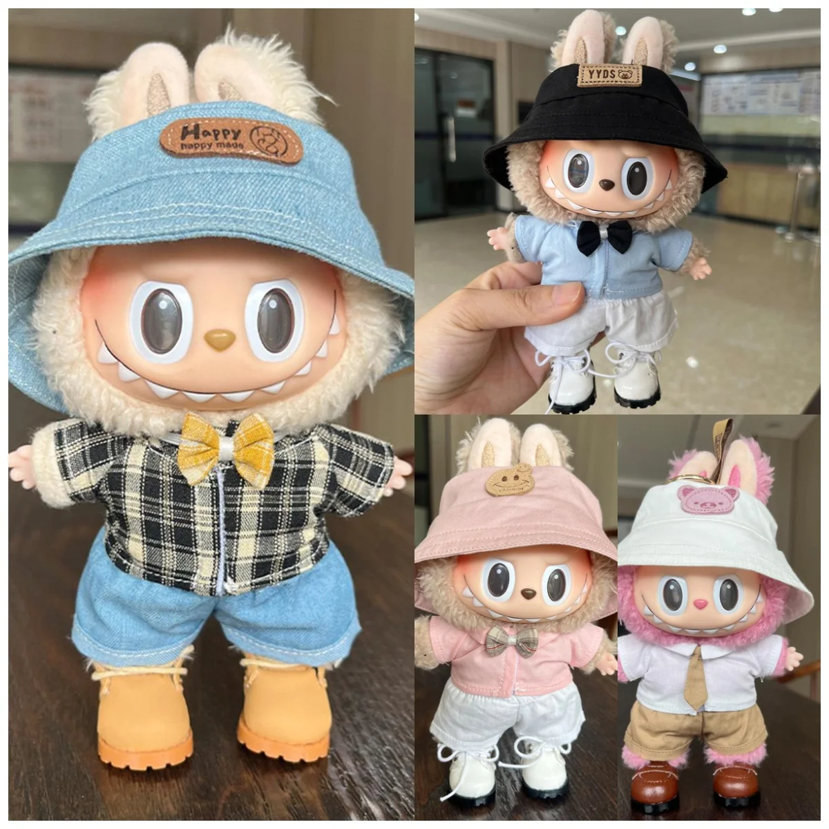 Doll Accessories Shirt and Shorts Suit Fisherman Hat Outfit Set for 15/17cm Labubu