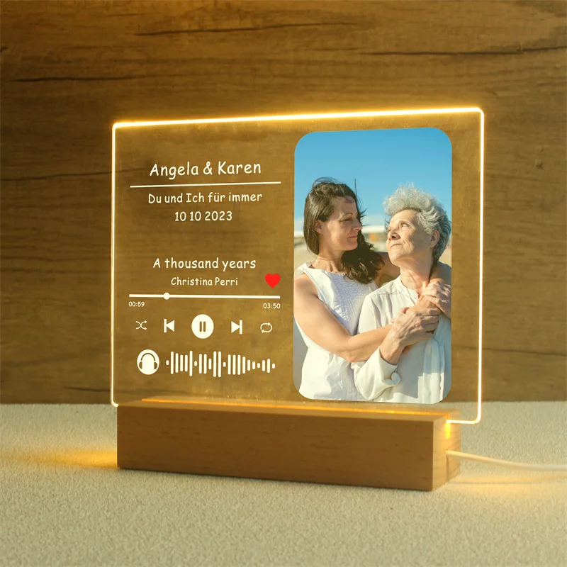 Custom Song Acrylic Plaque,Personalized Photo Frame,Podcast Code Night light Lamp,Playlist Streaming,Gift for Couple