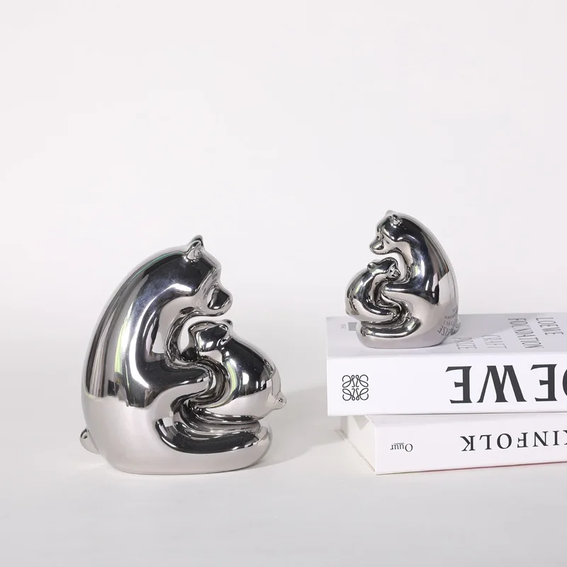 

Light Luxury Figurines Silver Polar Bear Ceramic Handicrafts Figurines Decoration Crafts Petit Accessoire Decoratif YS40CC