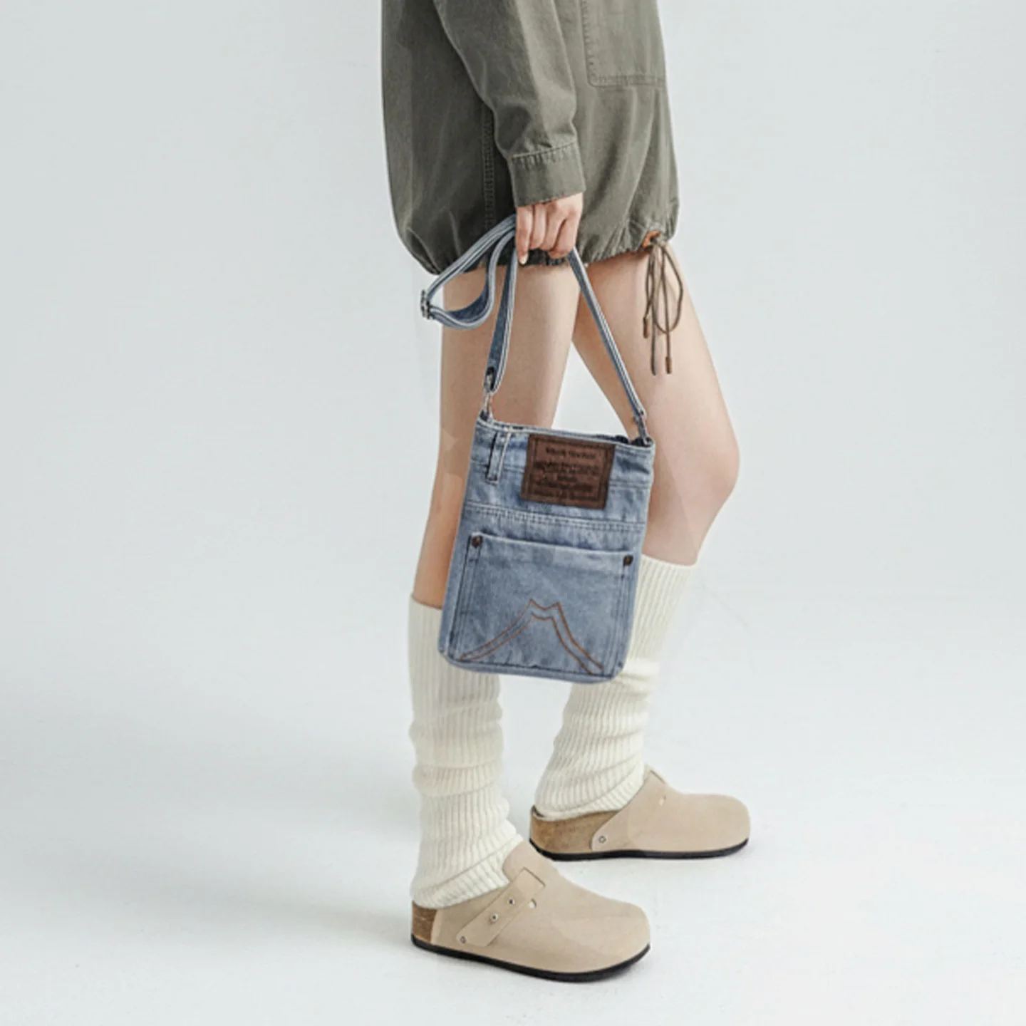 Maden Unisex Vintage Washed Blue Denim Crossbody Bag Canvas Messenger Bag Commuter Shoulder Tote & Coin Purse for Daily Use