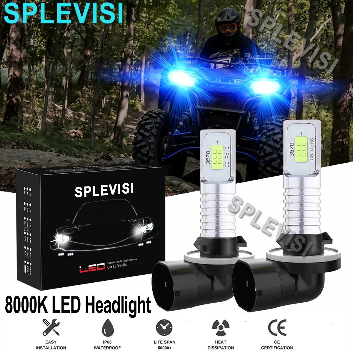 

2PCS 8000K Ice Blue 35W LED Headlight Bulbs Kit ATV UTV For Polaris Sportsman 570 2014 2015 2016 2017 2018 2019 2020 2021